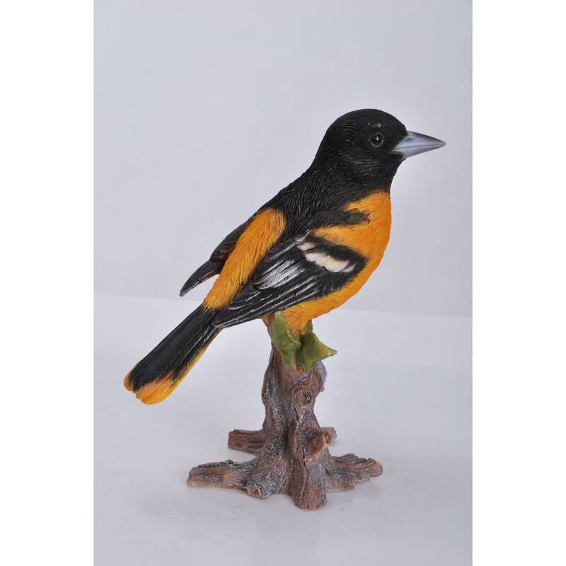 7" Black and Orange Oriole On Branch Outdoor Garden Statue