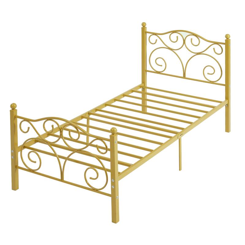 Javlergo Metal Bed Frame with Arched Headboard and Footboard, Heavy Duty Steel Slat Support, No Box Spring Needed