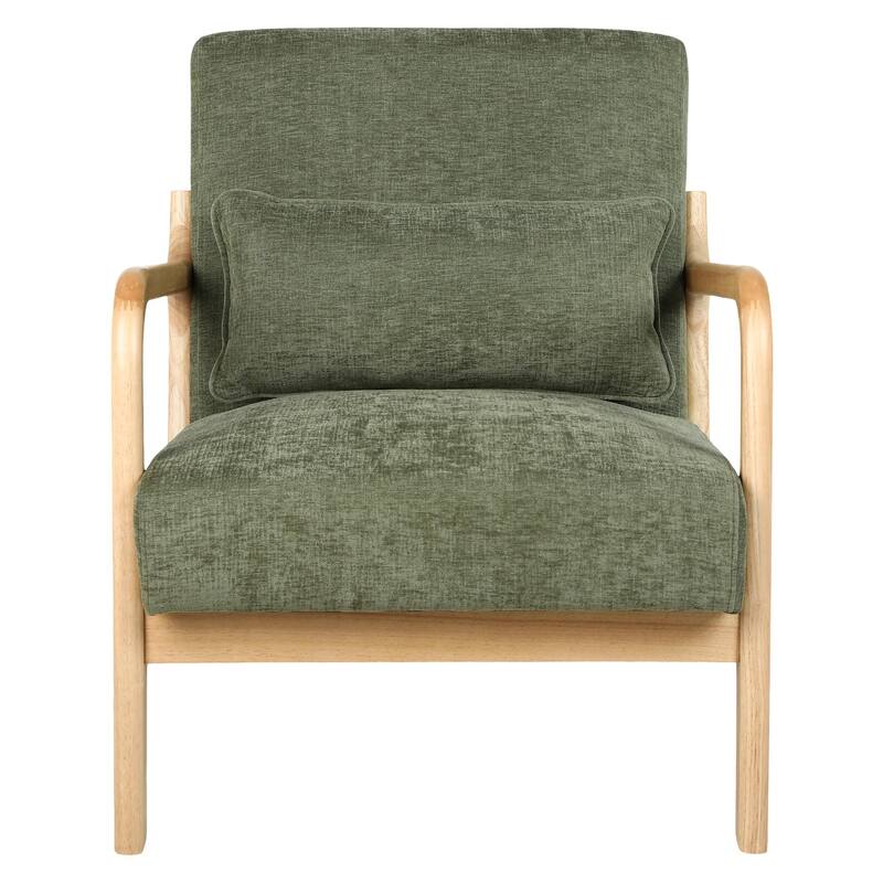 Mid Century Modern Armchair, Accent Chair with Solid Wood Frame and Detachable Lumbar Pillow for Living Room