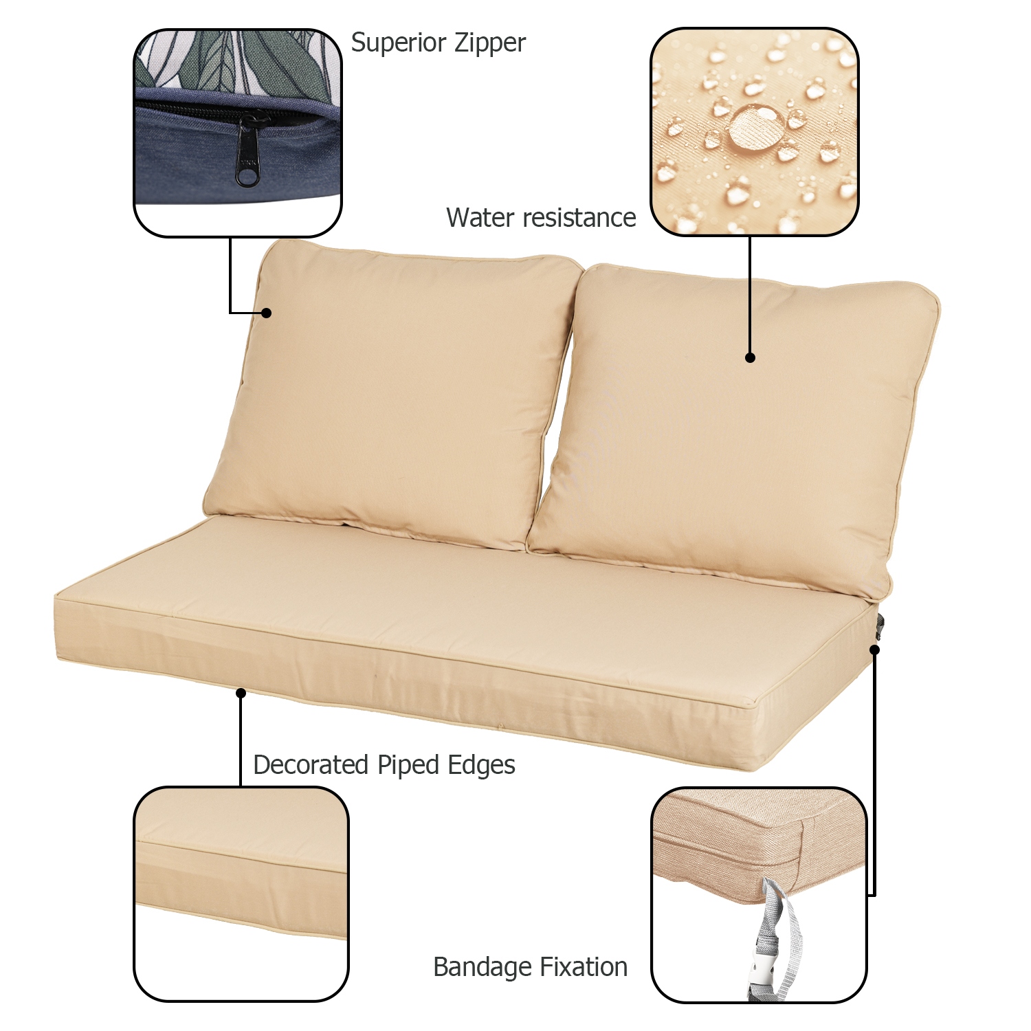 Aoodor Loveseat Cushions Set Deep Seating Bench Chair Cushions