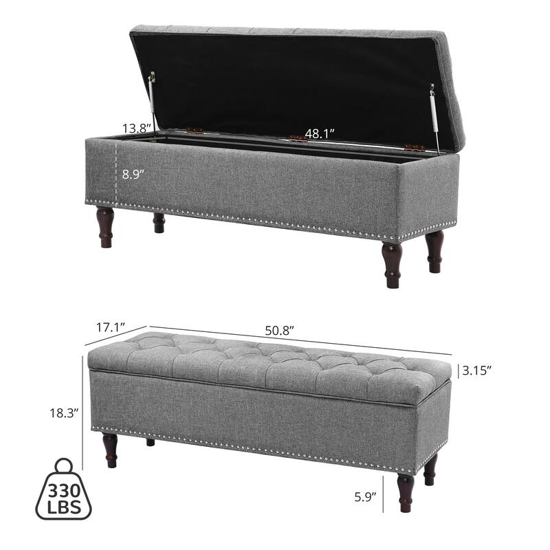 Tufted Upholstered Storage Bench Ottoman with Hidden Storage for Bedroom, or Living Room