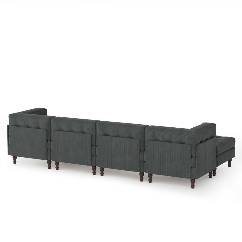 130"W Corduroy Upholstered Modular Sectional Sofa with Storage Ottoman