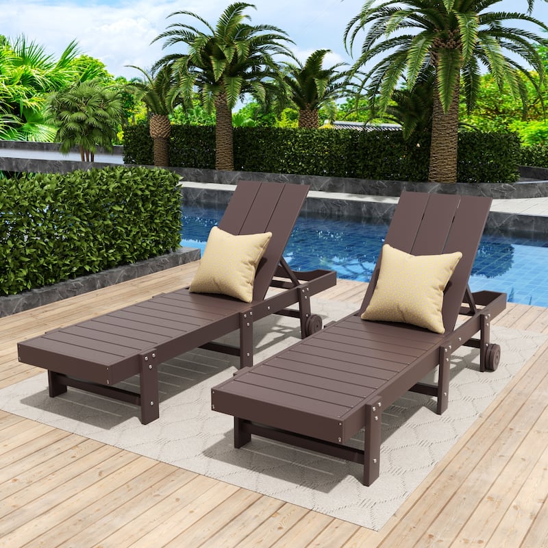 Shoreside Modern Poly Eco-Friendly All Weather Reclining Chaise Lounge With Wheels (Set Of 2)