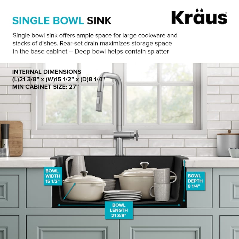KRAUS Granite 24 inch 1-Bowl Undermount Drop-in Kitchen Sink