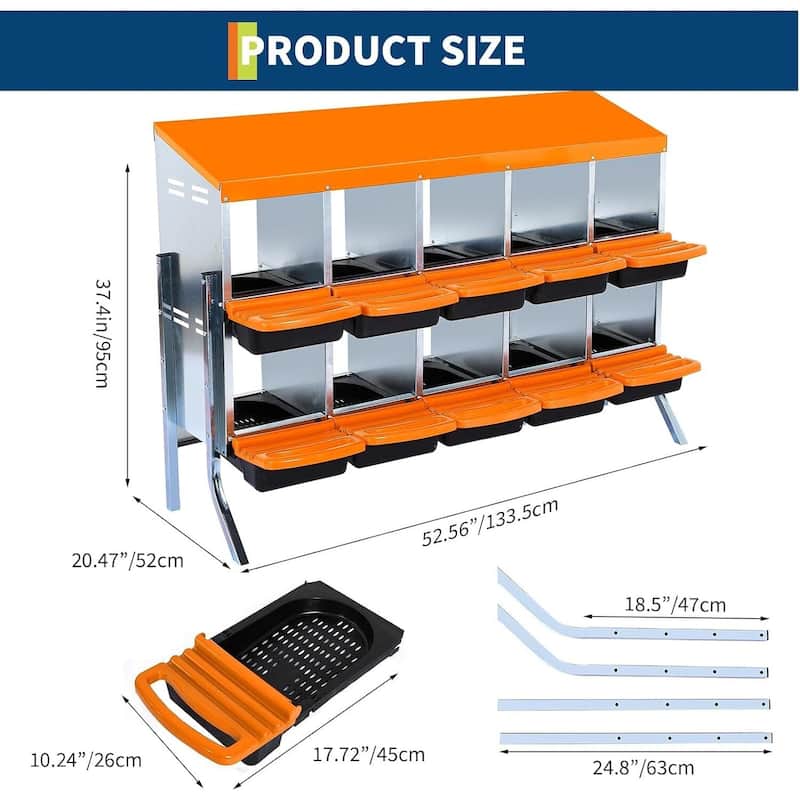 10-Hole Metal Chicken Nesting Box or Easy Cleaning with Legs