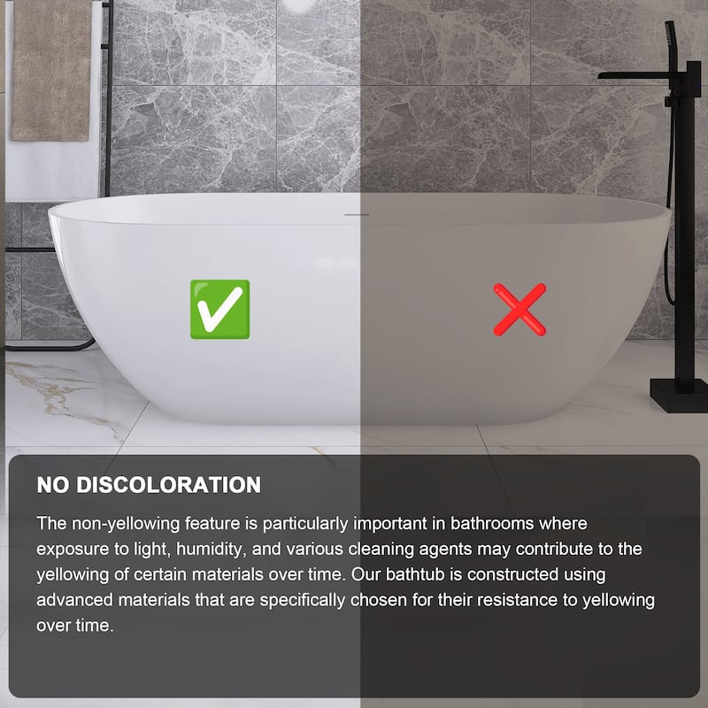 63 in. Solid Surface Freestanding Flatbottom Soaking Bathtub