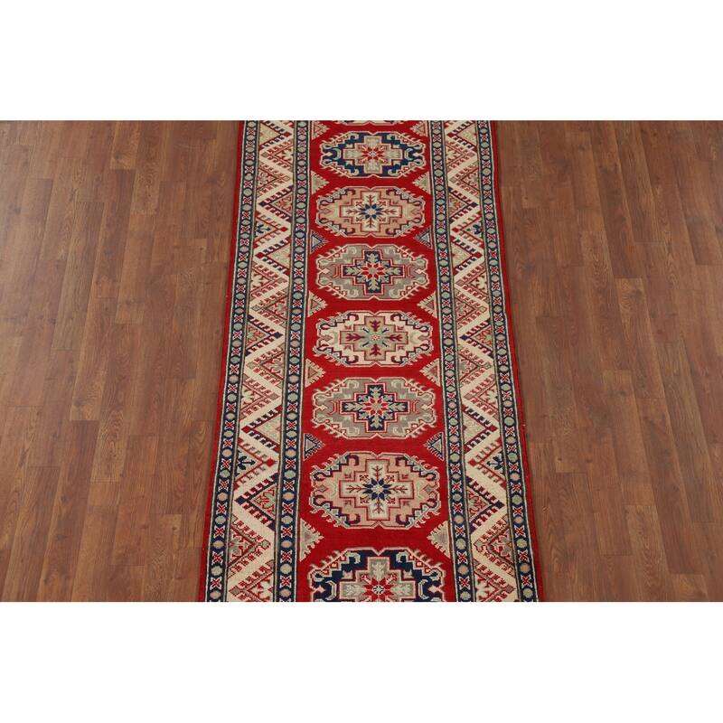 Red Kazak Oriental Runner Rug Hand-Knotted Wool Carpet - 2'9" x 9'3"
