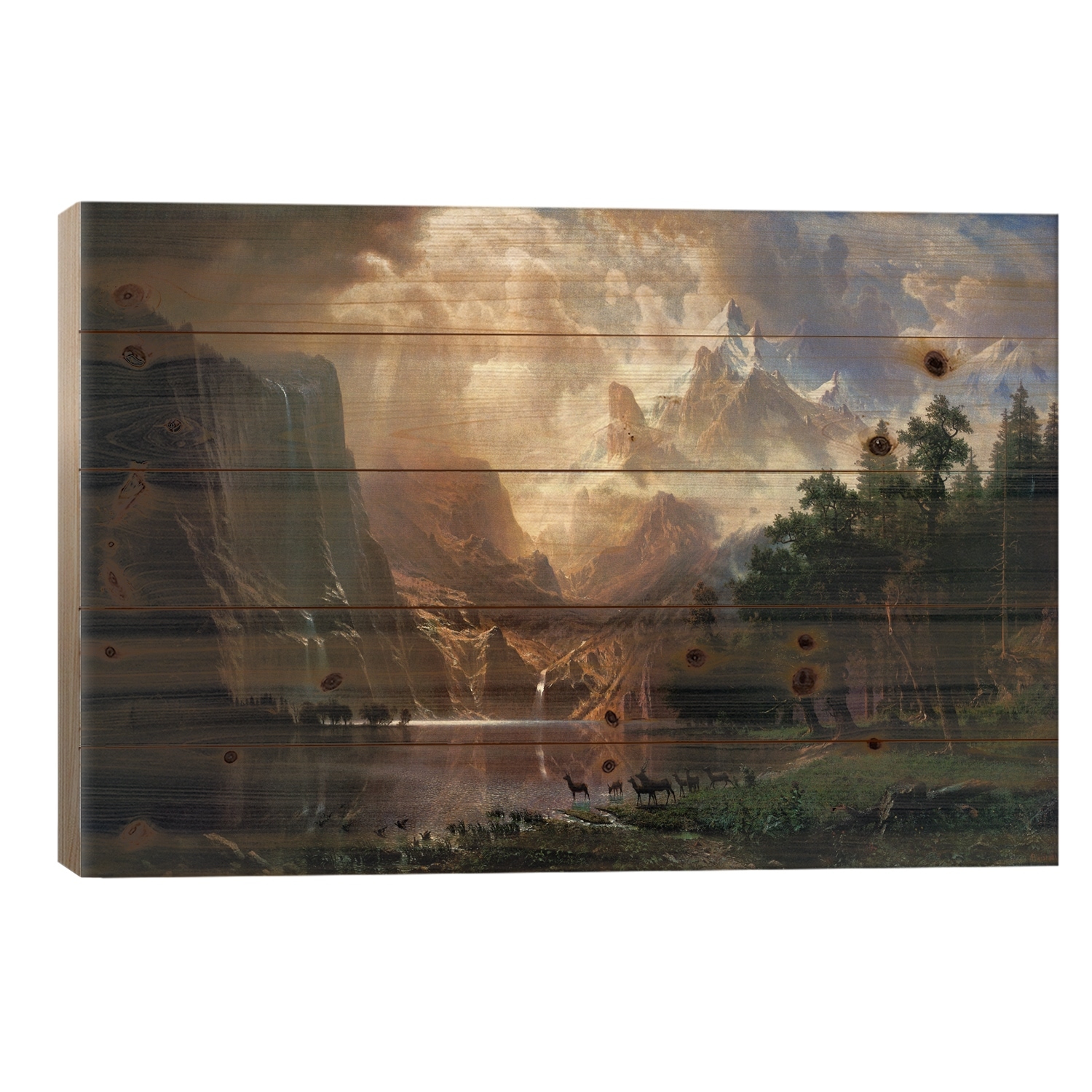 Among Sierra Nevada In California Print On Wood by Albert Bierstadt - Multi-Color