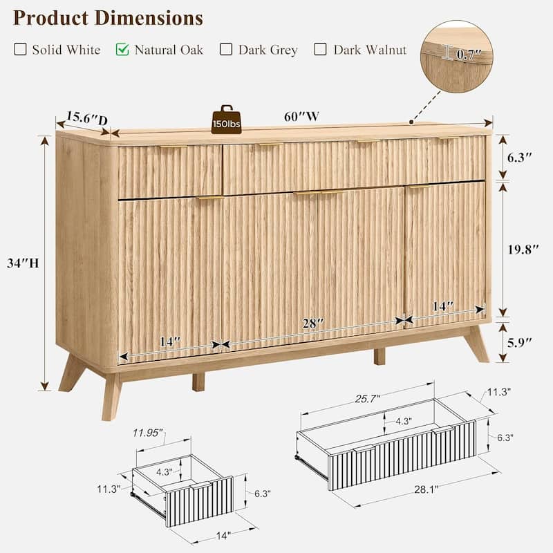 Modern Fluted Buffet Sideboard Cabinet, Buffet Table Coffee/Wine Bar