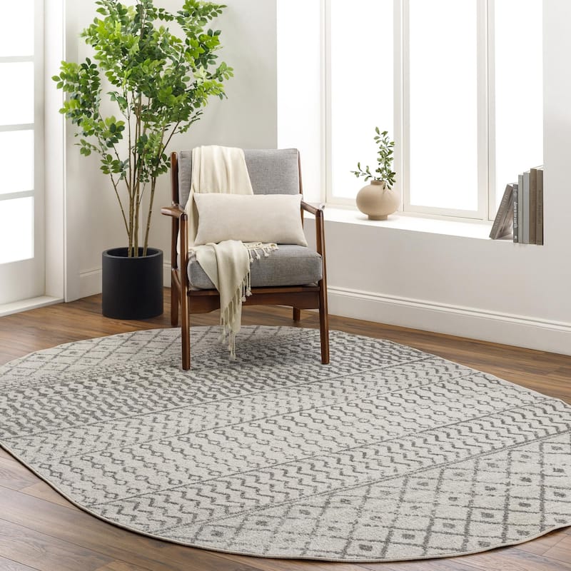 Livabliss Elaziz Moroccan Geometric Area Rug - Dark Grey - 6'7" x 9' Oval