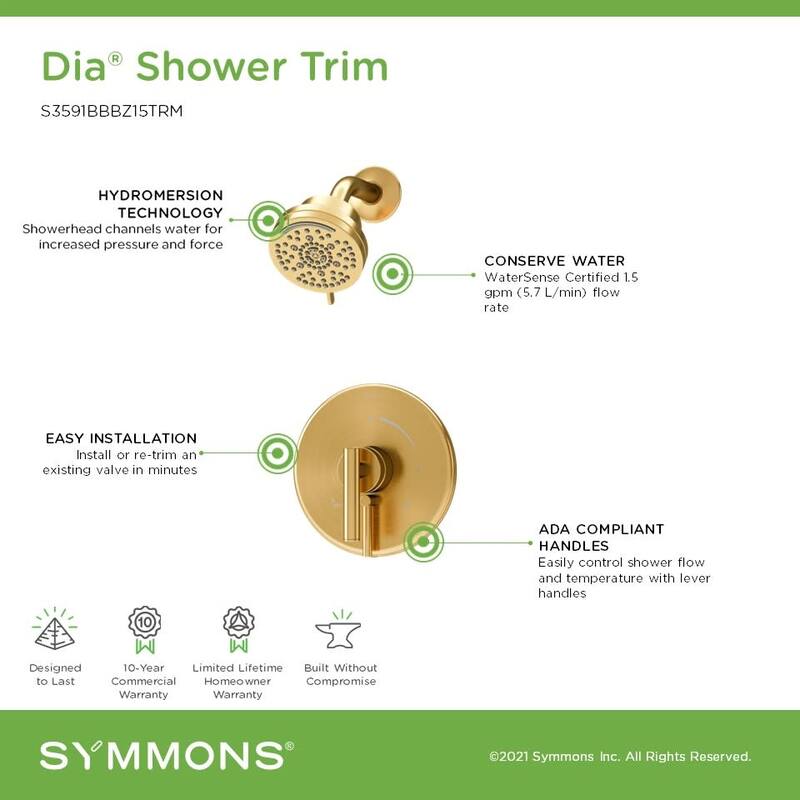 Symmons S3591B15TRM Dia HydroMersion Shower Only Trim Package with 1.5