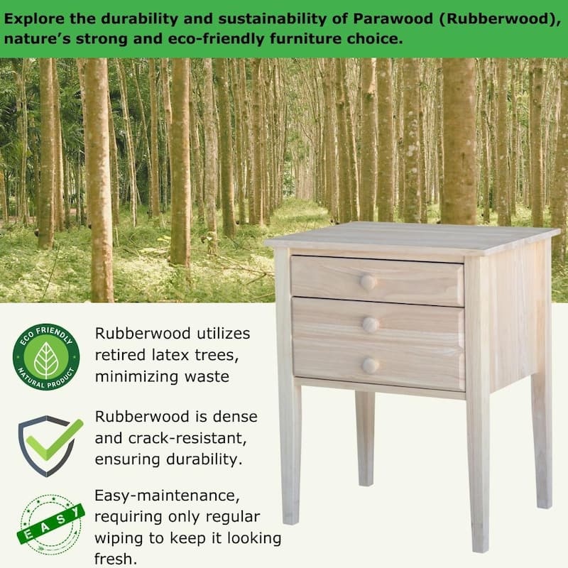 Unfinished Solid Parawood 2-drawer Accent Table