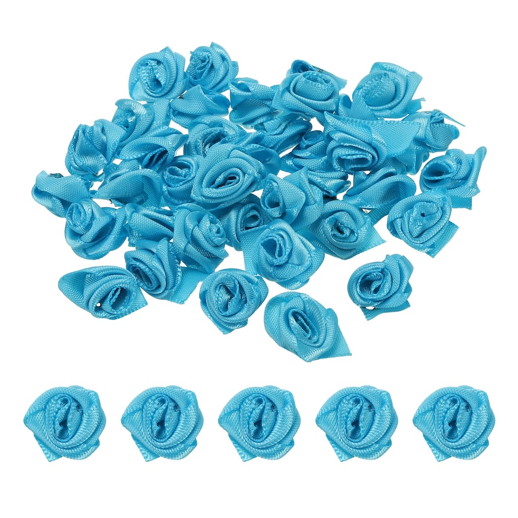50Pcs Mini Satin Ribbon Roses Fabric Flowers Embellishments Rosettes - 1.5cm