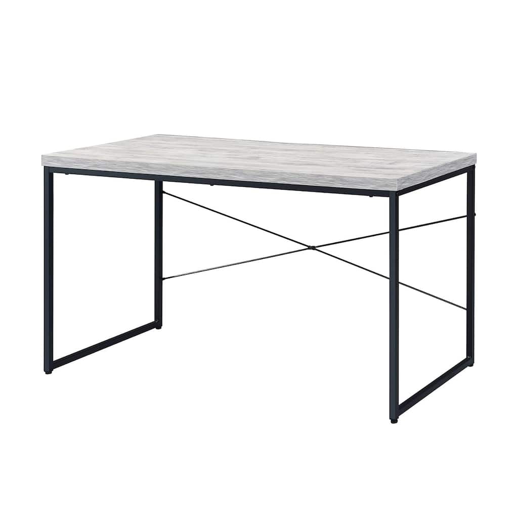 Faux Concrete Top Rectangular Writing Desk, Antique White and Black
