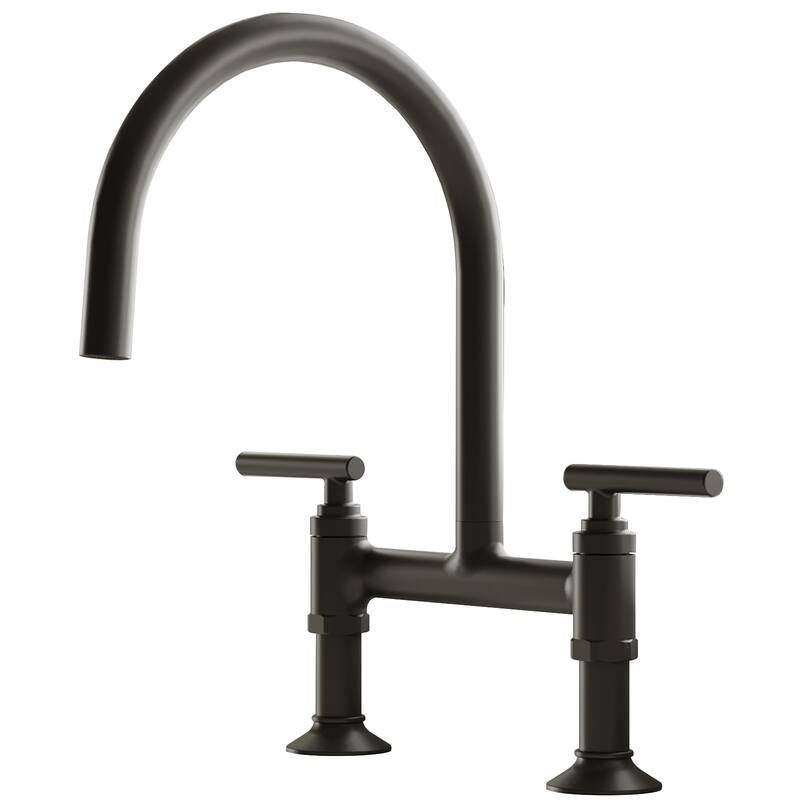 WIZ 2 Holes Deck Mount Bridge Kitchen Faucet With 360 Swivel Spout - Black