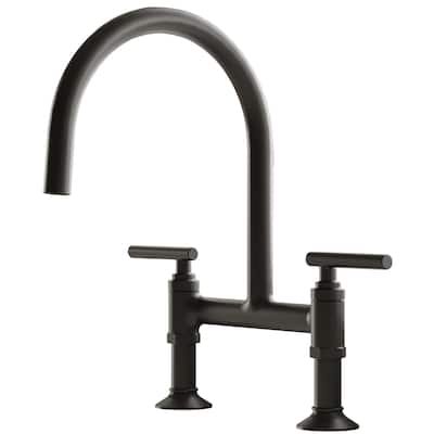WIZ 2 Holes Deck Mount Bridge Kitchen Faucet With 360 Swivel Spout
