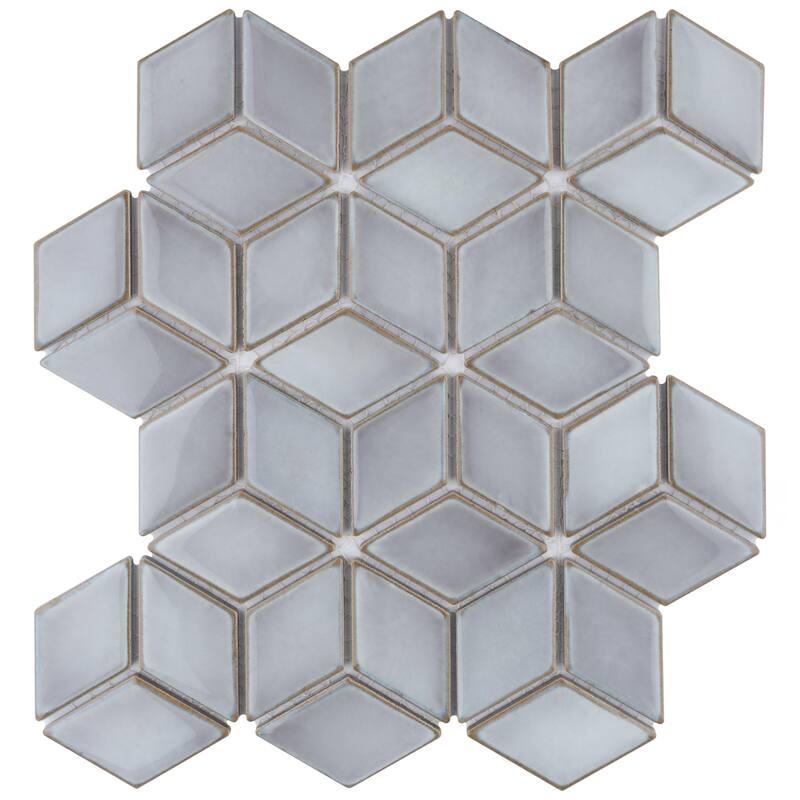 Merola Tile Hudson Rhombus Grey Eye 10-1/4" x 11-3/4" Porcelain Mosaic Floor and Wall Tile