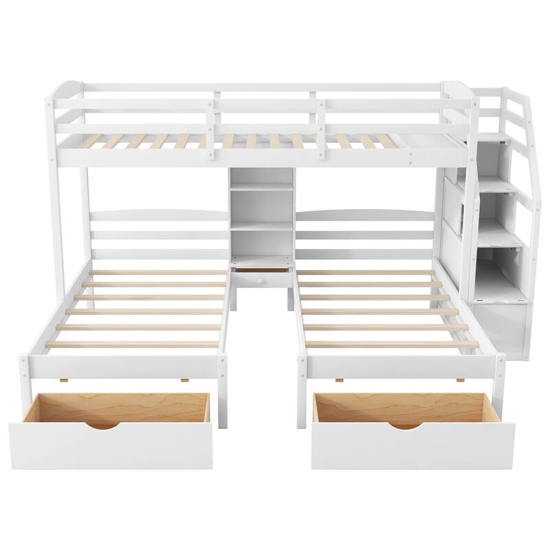 Roomfitters Twin Over Twin and Twin Triple Bunk Bed with Drawers and Storage Shelves