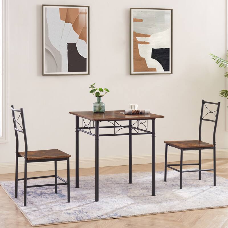 Retro Dining Table Set with Antique Brown Dining Chairs and Side Table