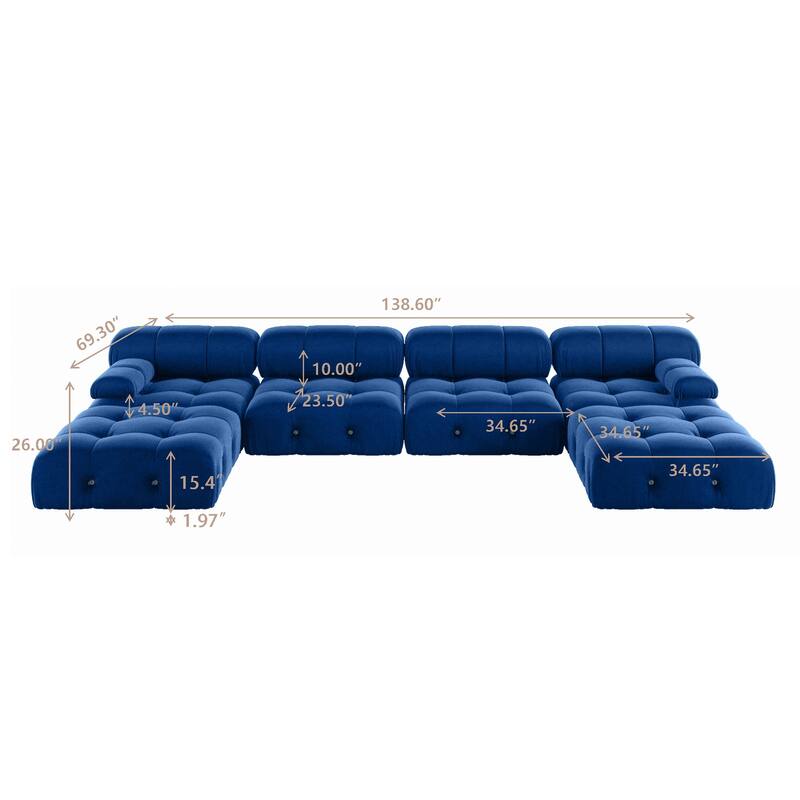 138'' Modern Velvet Upholstery U-shaped Sectional Sofa