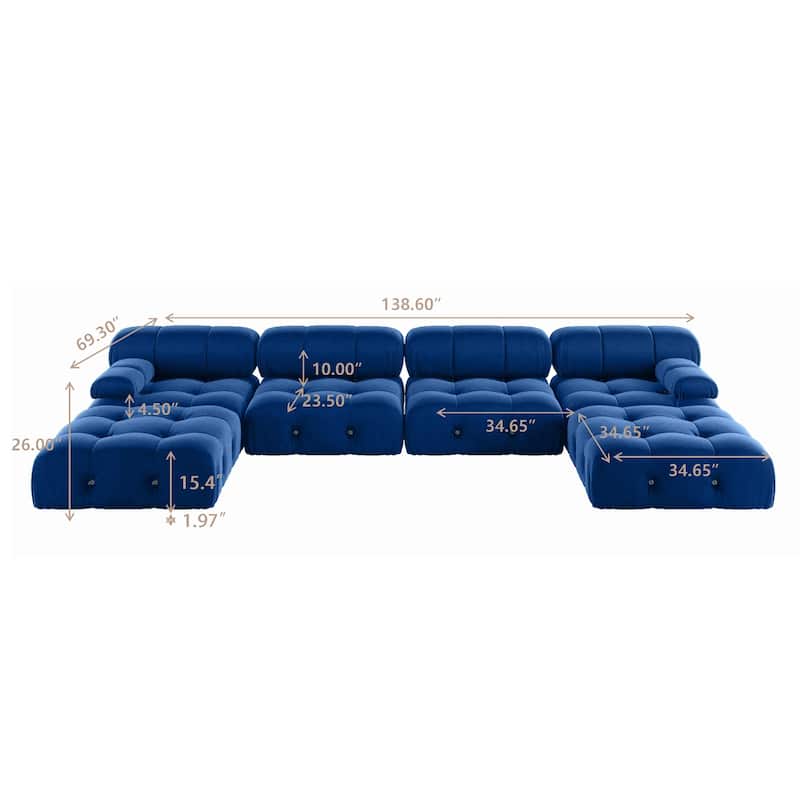Blue Velvet Upholstered Sectional Sofa