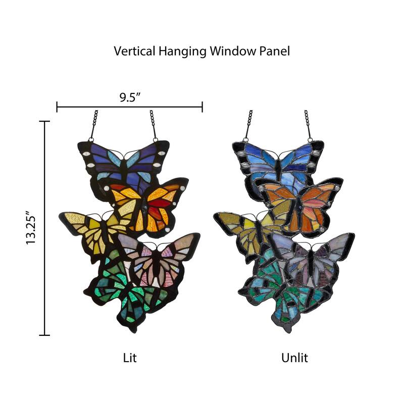 River of Goods Multicolored Stained Glass Butterfly Cluster Vertical Window Panel - 9.5" x 0.25" x 13.25"