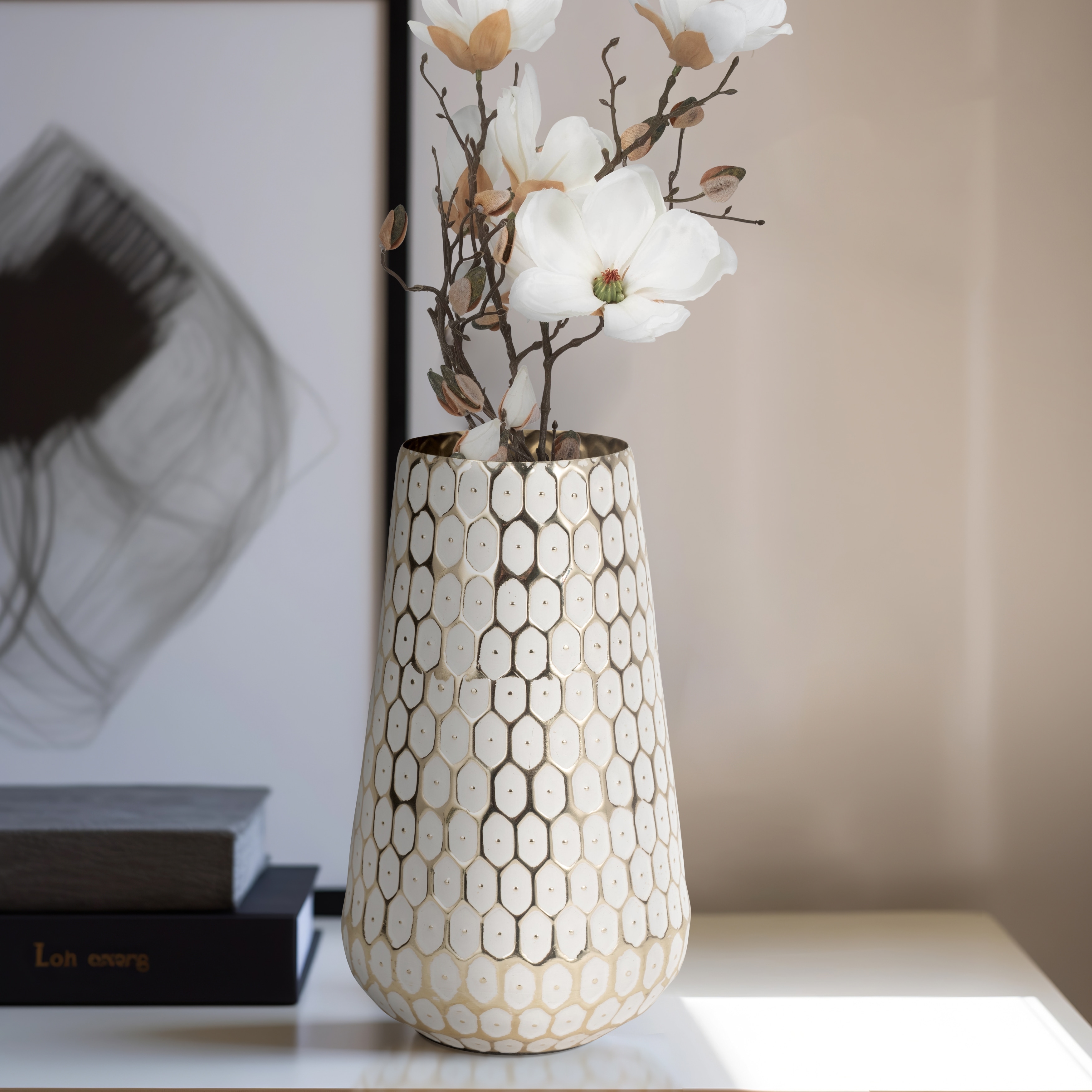 Sagebrook Home Metal Gold Geometric Cylinder Tribal Vase