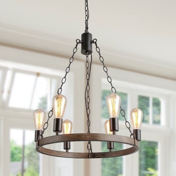 The Gray Barn Farmhouse Wagon Wheel 6 lights Chandelier for Kitchen Island Diving Room D20.5 x H26.8 On Sale Bed Bath Beyond 29213593