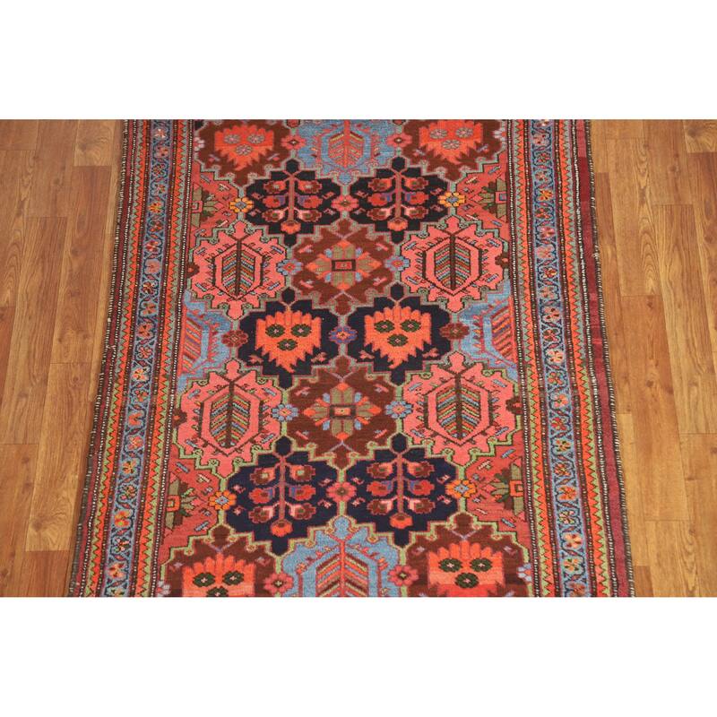 Hand Knotted Oriental 100% Wool Carpet Traditional Geometric Multi-Colored Bakhtiari Runner Rug - 9' 8'' X 3' 5''