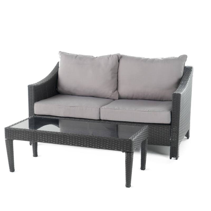 Antibes Outdoor Wicker Loveseat and Coffee Table with Cushions by Christopher Knight Home