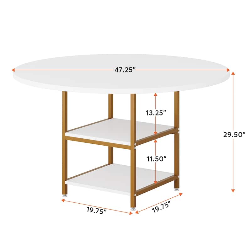 Dining Table with Storage Shelves for 4 People, Rustic Color Contrast Kitchen Table