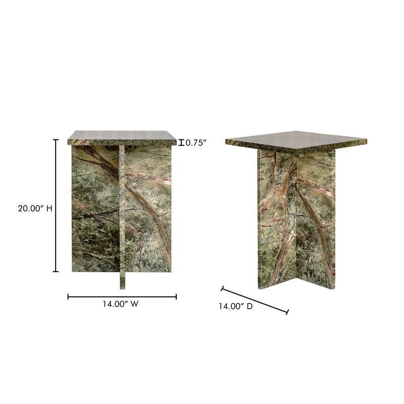 NADAAL STUDIOS Indra Accent Table, Square Rosso Levanto Marble, Indoor & Outdoor Use, Red