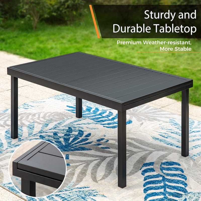 7/9 Patio Dining Set, Expendable Rectangular Outdoor Dining Table with Rattan Chairs