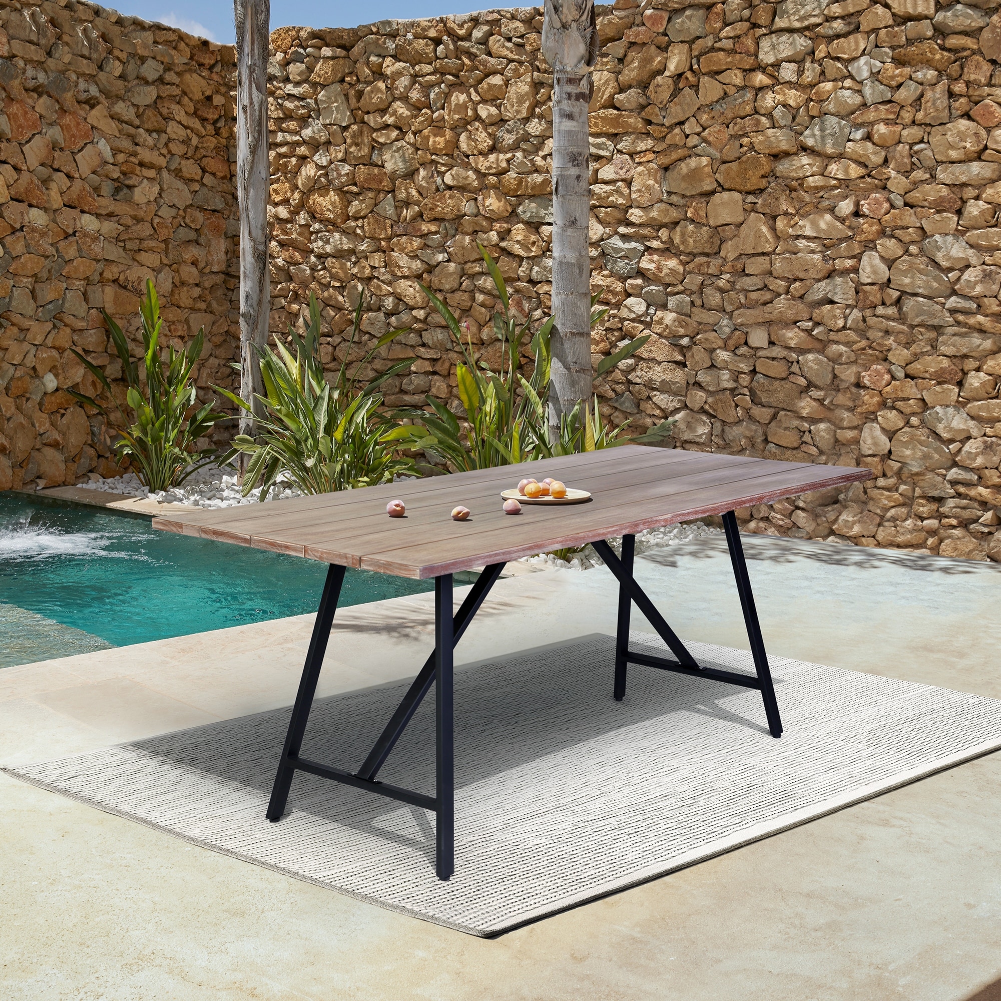 Koala Modern Rectangle Eucalyptus Wood and Metal Outdoor Dining Table