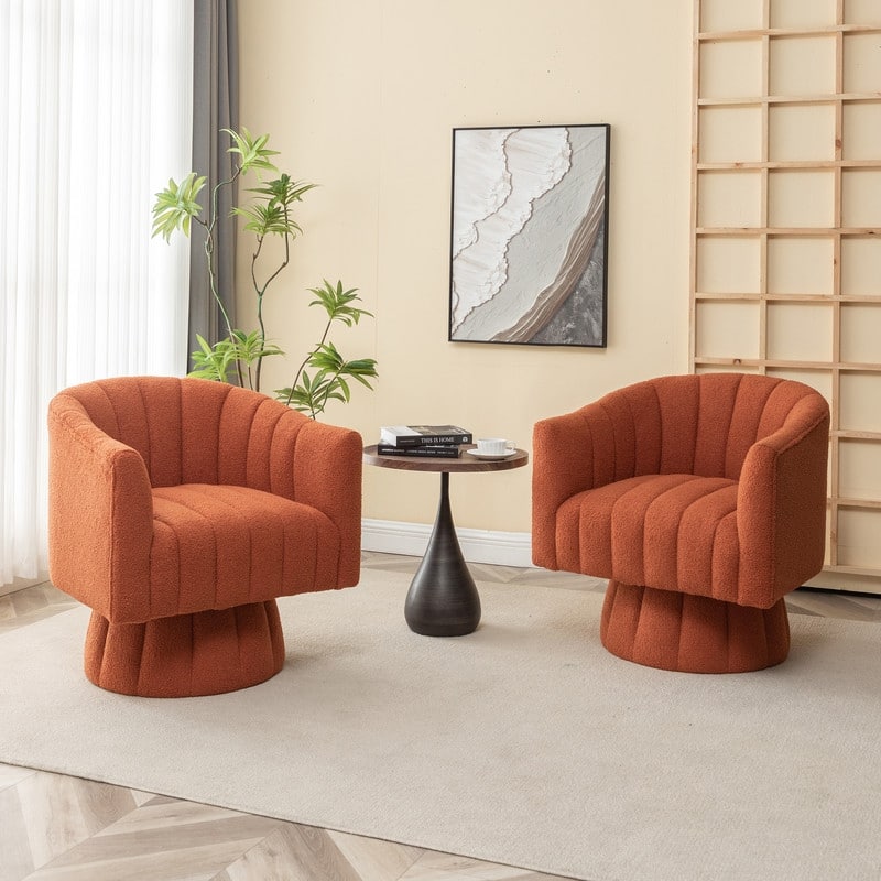 SEYNAR Modern Glam Velvet Upholstered Round Swivel Accent Barrel Chair Set of 2
