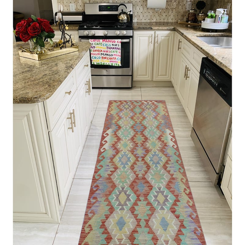Sun Faded Flatweave Marisol Rust/Green Runner - 2'9" x 9'9"