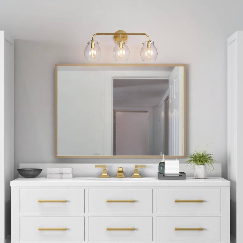 2/3/4-Light Modern Gold Bathroom Vanity Light Dimmable Seeded Glass Wall Sconces