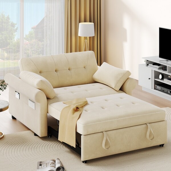 Moasis Sleeper Sofa Bed 3 in 1 Convertible Couch with Pullout Bed Reclining Backrest Storage Pockets 50 L x 37.6 W x 31.5 H On Sale Bed Bath Beyond 41443053
