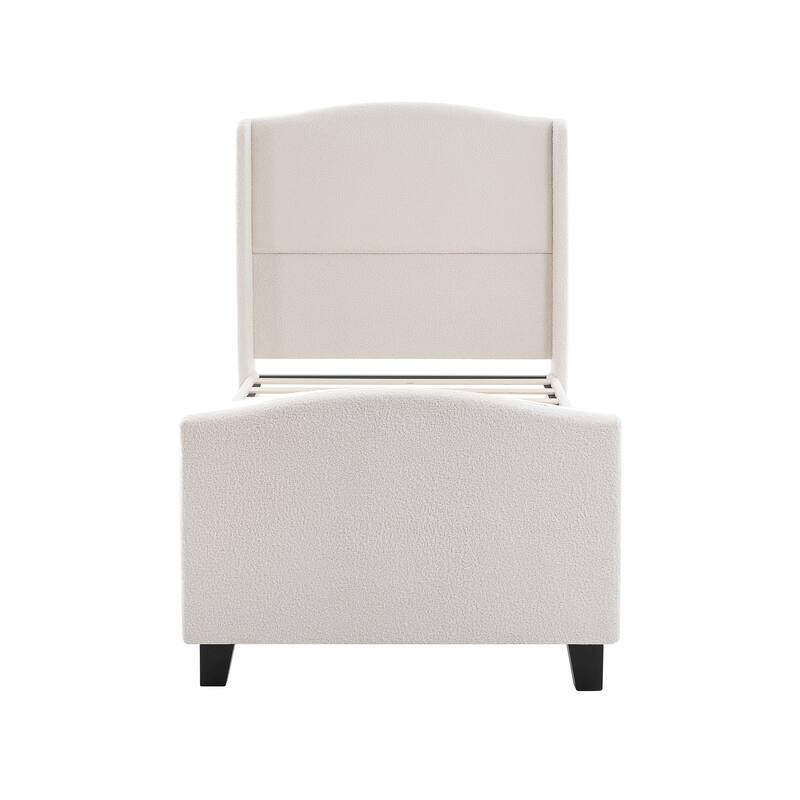 Upholstered Teddy Velvet 49.21" High Headboard Twin Size Bed Frame with 27.17" High Footboard