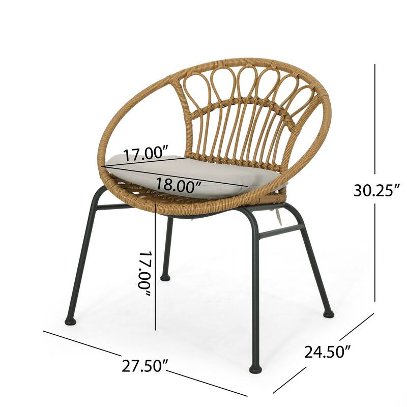 Roomfitters Banya Outdoor Rattan Chair Set with Cushions, Modern Patio Seating for Garden or Balcony, Light Brown