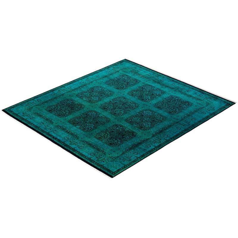Overton Hand Knotted Wool Vintage Inspired Modern Contemporary Overdyed Blue Area Rug - 8' 1" x 9' 0"