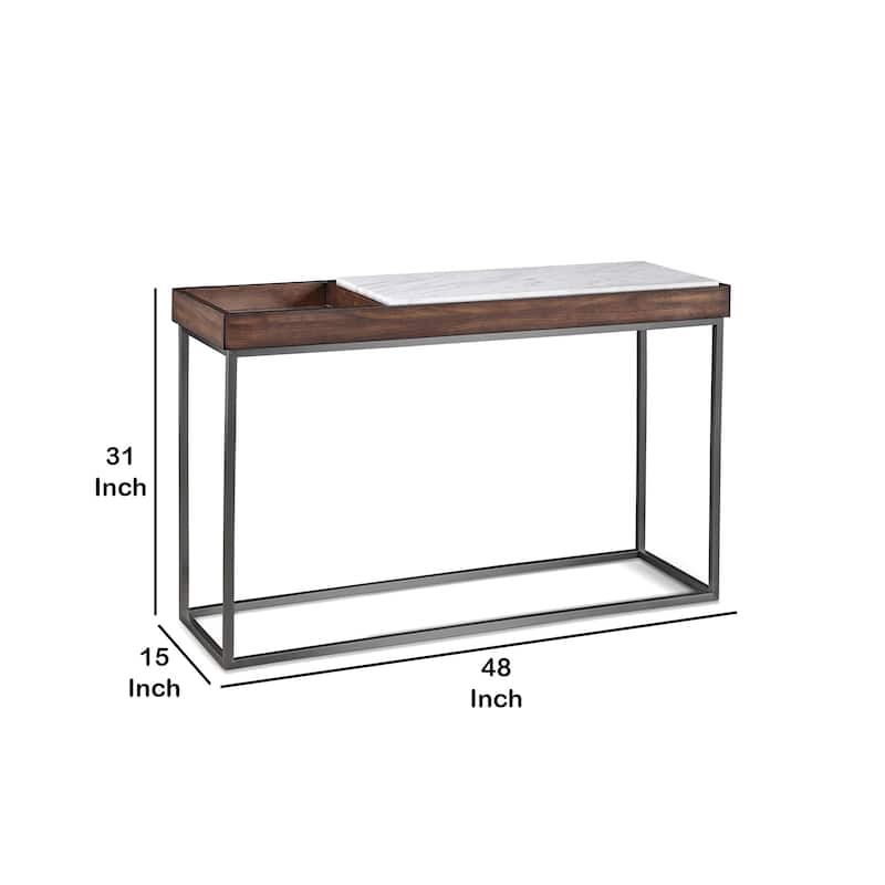 48 Inches Marble Top Console Table with Storage Slot, White and Brown