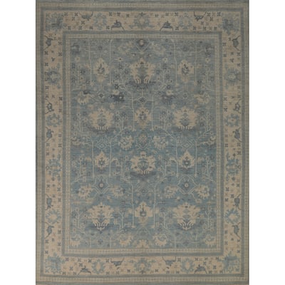 Transitional Blue Oushak Turkish Area Rug Hand-Knotted Wool Carpet - 8'0"x 9'10"