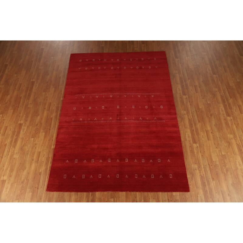 Hand Knotted Oriental 100% Wool Carpet Tribal Tribal Red Gabbeh Area Rug - 9' 9'' X 6' 8''