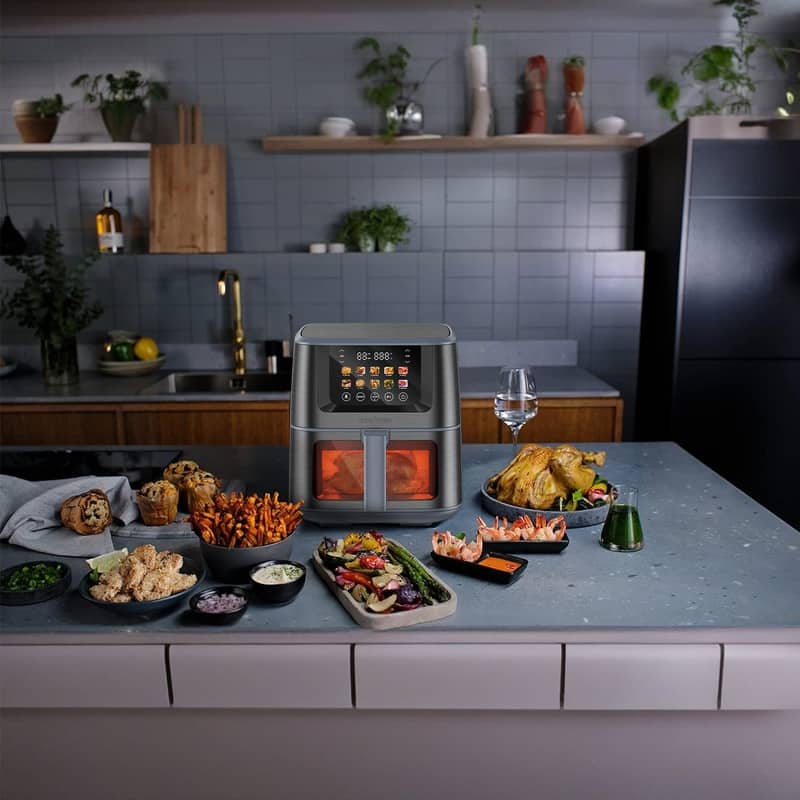 Air Fryer with Color LCD Display Touchscreen with ClearCook Cooking Window,Broil,Roast,Dehydrate,Bake