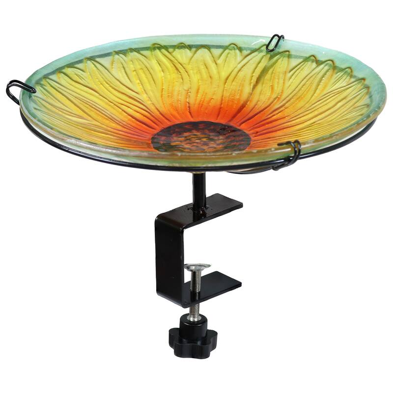 Deck-Mounted Glass Bird Bath with Stake