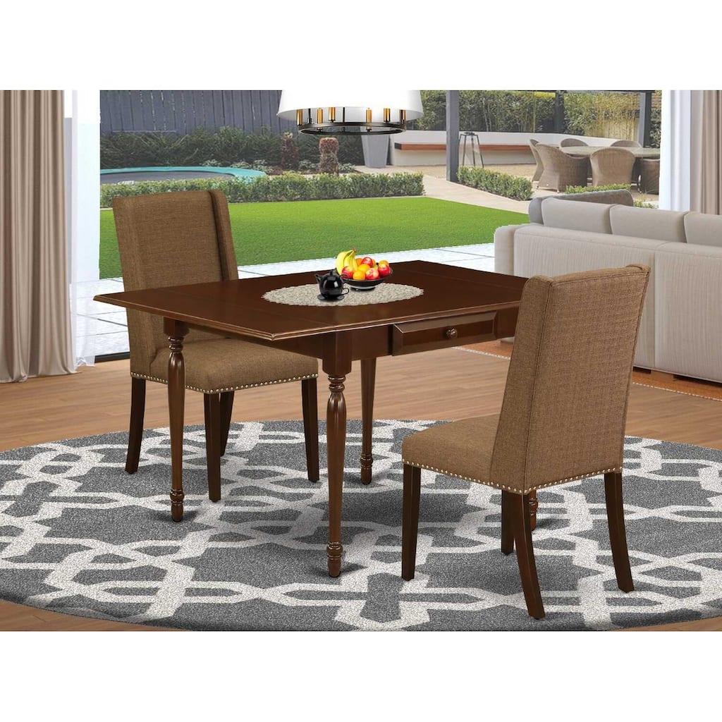 HomeStock 3-Piece Mahogany Finish Rectangular Solid Wood Top with Dropleaf Dining Table Set