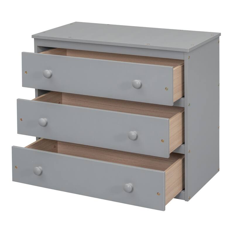 Pine Wood Bed Low Loft Bed with Retractable Writing Desk, 3 Drawers