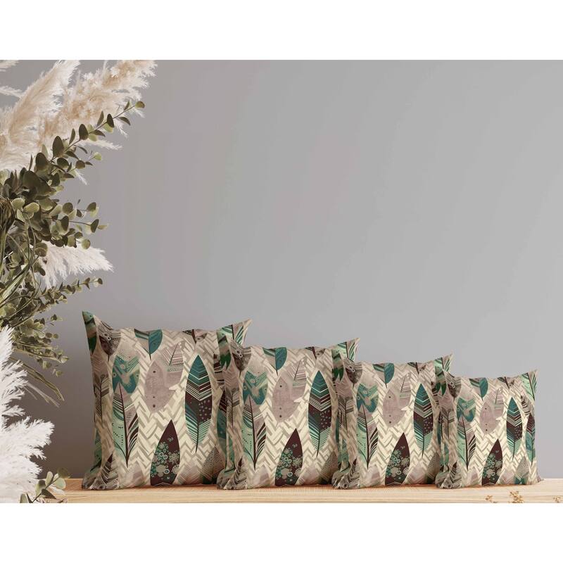 Leafy Mirage Faux Suede Reversible Throw Pillow Beige and Green