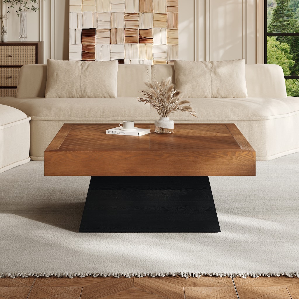 Square Coffee Table Black Brown Side Table End Table for Living Room, Simple Center Table Accent Table